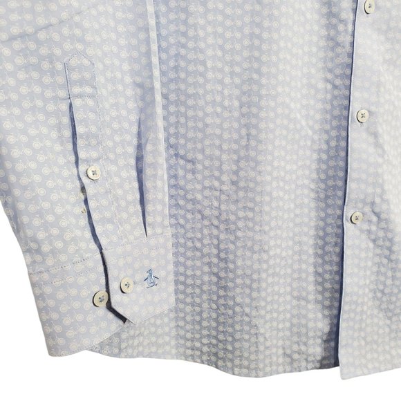 Original Penguin Size XL 17.5 Shirt Heritage Slim Fit Stretch Cotton Bike Print - Picture 5 of 11